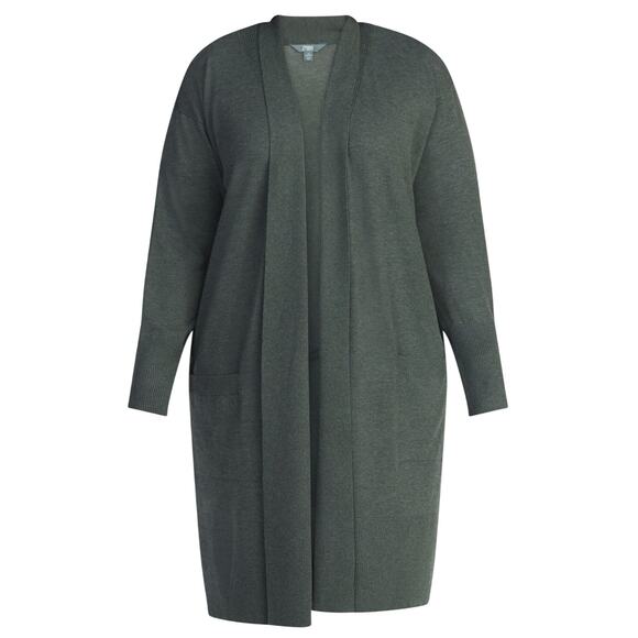 NEW Women's Plus Size Long Duster Cardigan Sweater With Pockets Dark Aloe Sz 3X - Picture 1 of 3